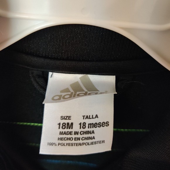 Adidas Track Jacket Toddler 18 Months Trefoil Full Zip Green Blue Stripes Neon - Picture 5 of 5